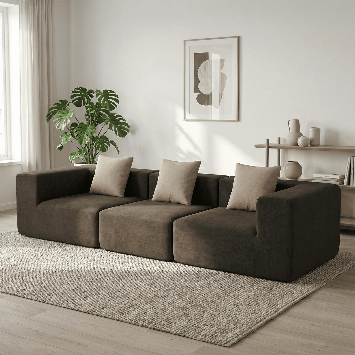 SOFA Pure 3-Sitzer - Braun Sand - Braun, Textil (300/62/100cm) - COCO Living