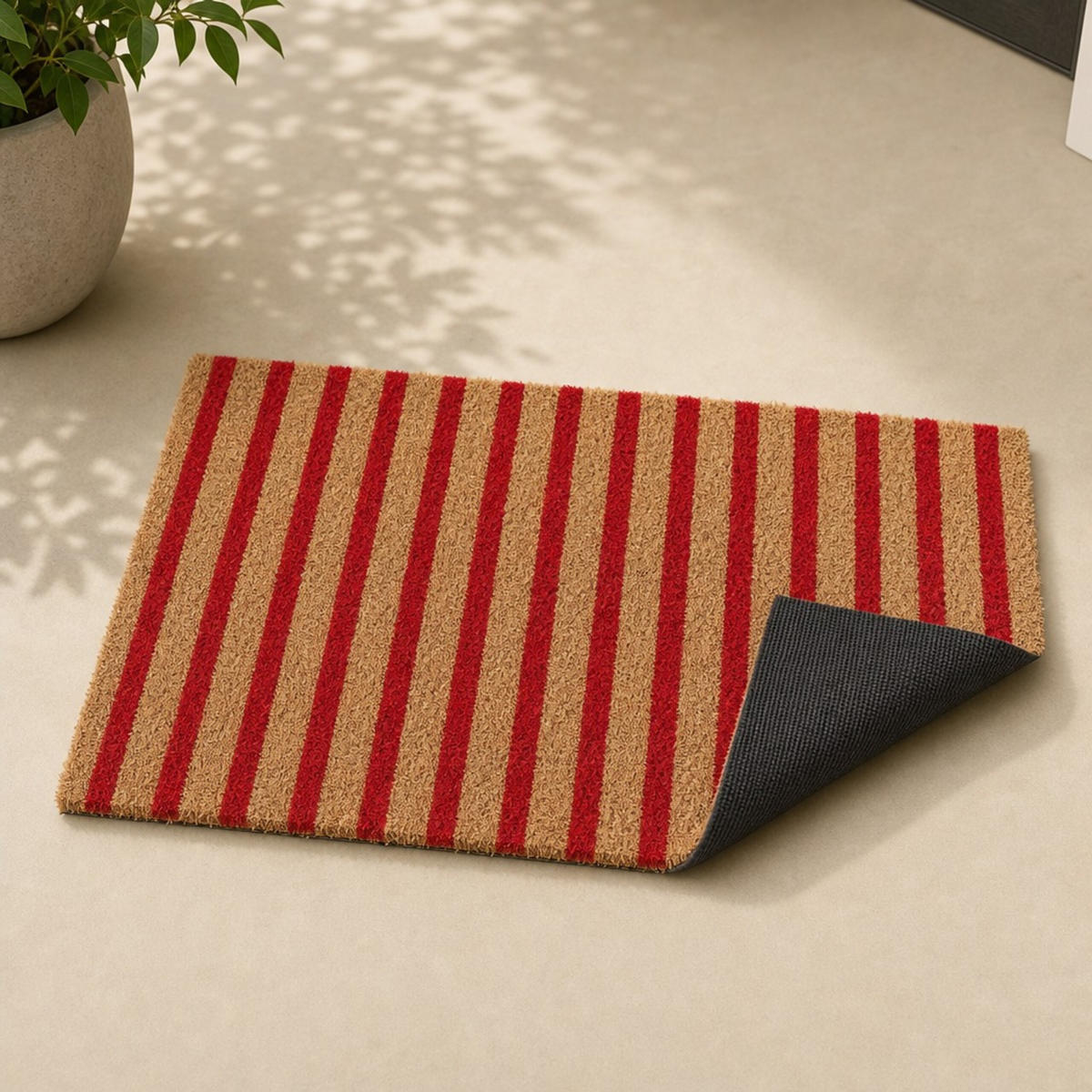 FUSSMATTE Rot Natur Kokos rutschfest 60x40 cm - Multicolor, Kunststoff/Textil (60/40cm) - Relaxdays