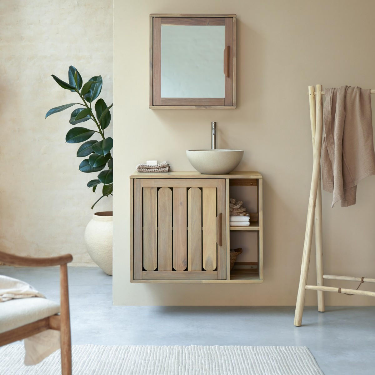 BADEZIMMERMÖBEL Lila Natur aus Akazie - Naturfarben, Holz (80/65/40cm) - Tikamoon
