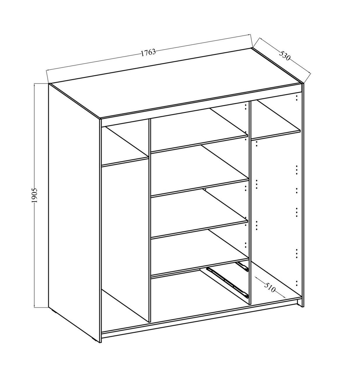 KLEIDERSCHRANK Storicos Eiche Lefkas 176,3/190,5/53 cm - 4T2S Modern mit Schubladen - Braun, Holzwerkstoff/Kunststoff (176.3/190.5/53cm) - AX Living