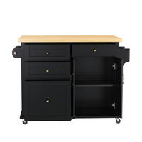 KÜCHENINSEL MIT ROLLEN, ausziehbare Arbeitsplatte, Multifunktions-Schubladen, Schwarz/Holzoptik, Küche, 107/45-70/90,5 cm - Schwarz, Kunststoff (45/90.5/107cm) - Rolipo