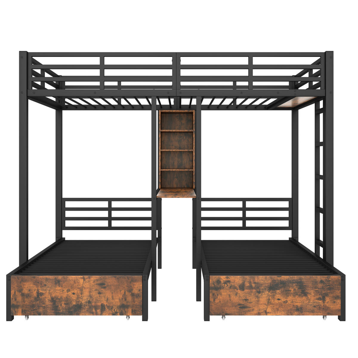 ETAGENBETT 140/200 cm und 90/200 cm Schwarz mit 2 Schubladen und Stauraum - Schwarz, Holzwerkstoff (140/200cm) - OKWISH