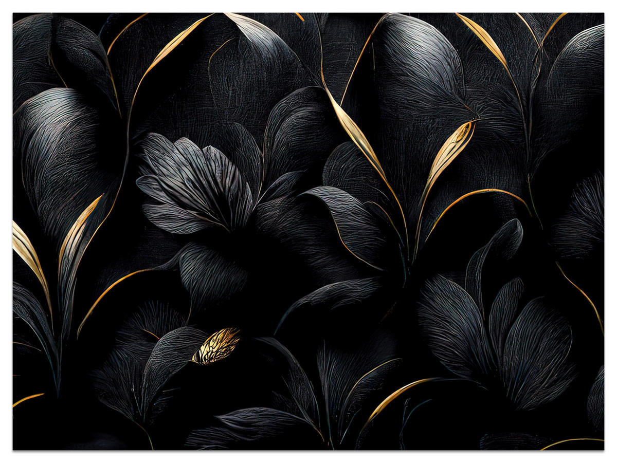 FOTOTAPETE für Wohnzimmer Schwarze Blätter Gold Luxus 400x280 - Goldfarben/Schwarz, Papier (400/280cm) - Muralo