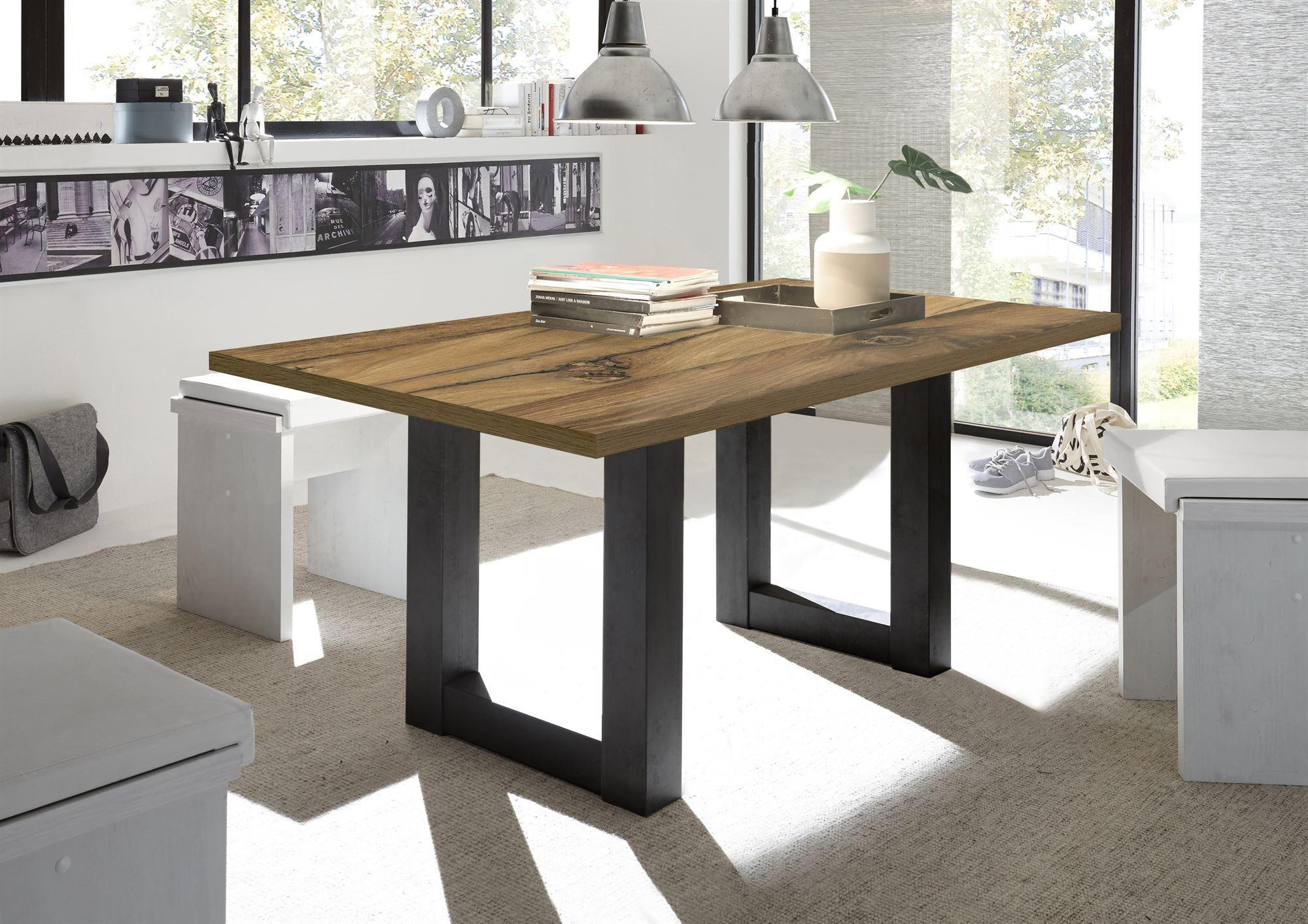 ESSZIMMERTISCH Eila 8 140 x 90 x 75 Esstisch Schwarzstahl/Plankeneiche - Alteiche, Holz (140/90/75cm) - 58aufmkessel