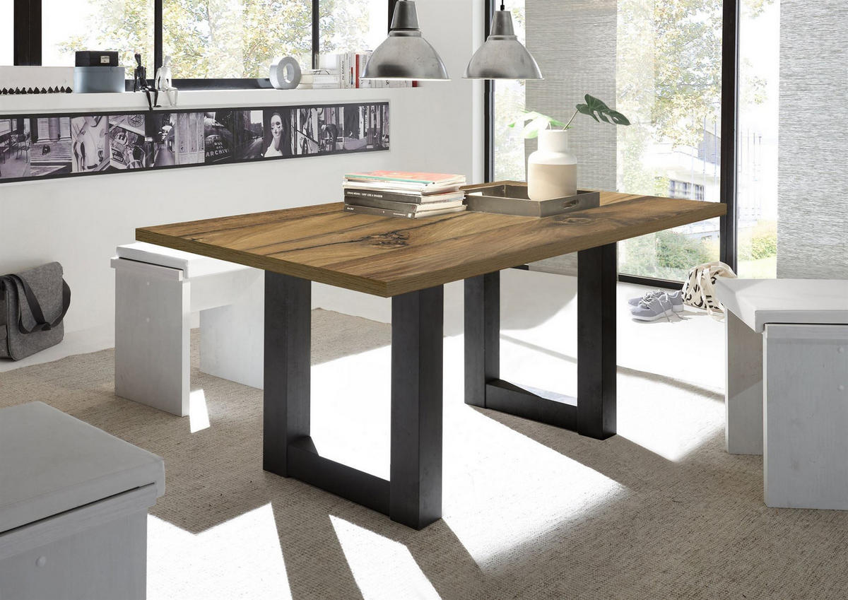 ESSZIMMERTISCH Eila 8 140 x 90 x 75 Esstisch Schwarzstahl/Plankeneiche - Alteiche, Holz (140/90/75cm) - 58aufmkessel