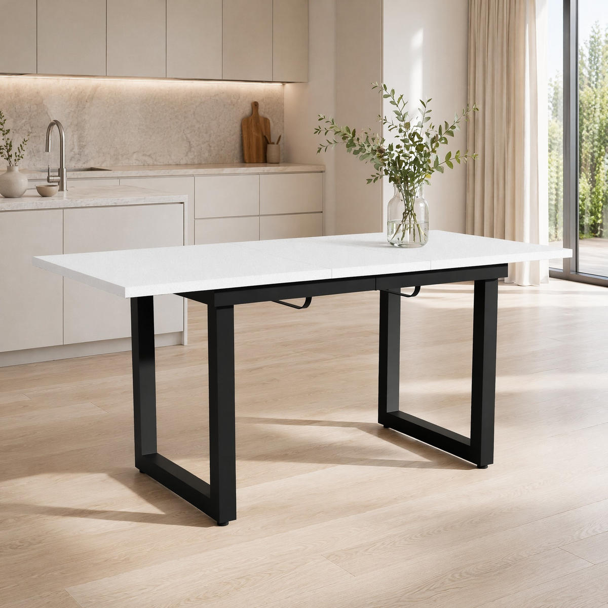 ESSTISCH in Weiß und Schwarz moderner einfacher Esszimmertisch aus Eisen für Esszimmer, B140/T80/H75 cm - Schwarz/Weiß, Holzwerkstoff/Metall (80/180/75cm) - STILVORA