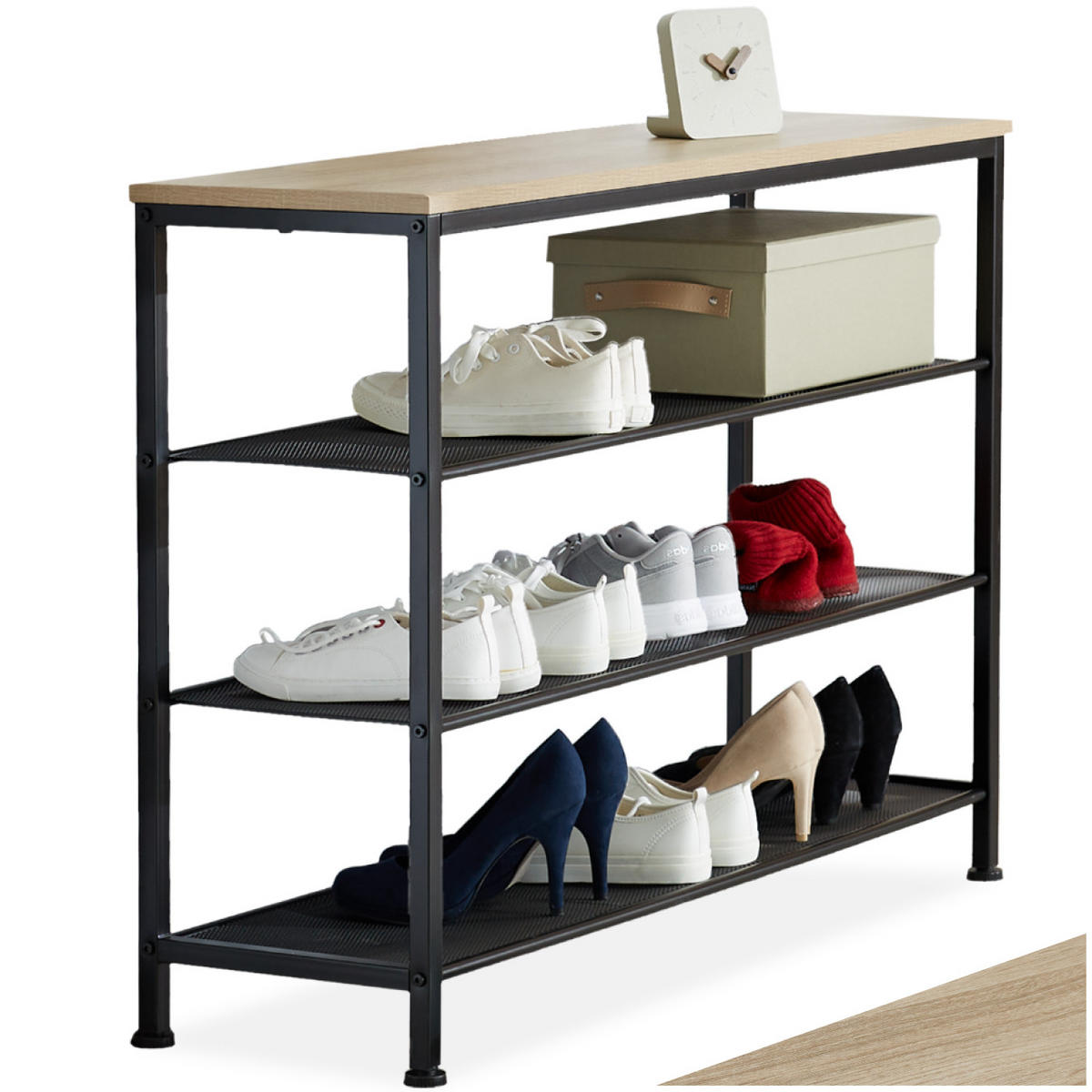 SCHUHREGAL Portsmouth,100 x 30,5 x 72,5 cm,Industrial Holz hell, Eiche Sonoma - Naturfarben, Metall (30.5/72.5/100cm) - tectake