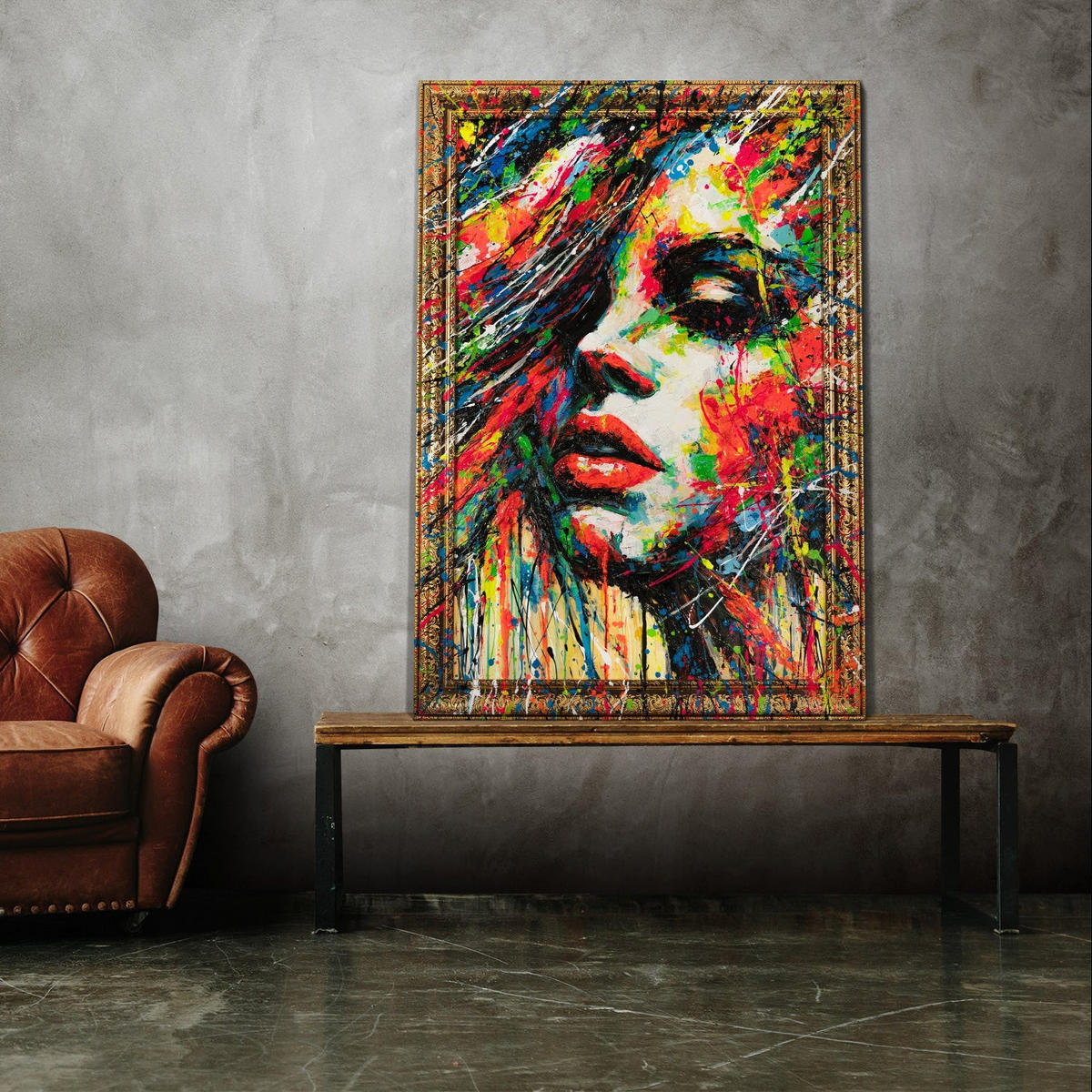 GEMÄLDE Farben der Leidenschaft Schattenfugenrahmen Gold 120x80 cm - Goldfarben, Holz (120/80cm) - YS-art gallery
