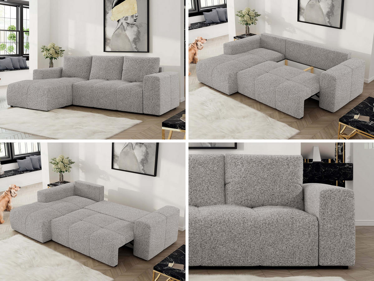 ECKSOFA MONIVA Hellgrau Strukture - Links - Hellgrau/Schwarz, Textil (164/266cm) - MKS