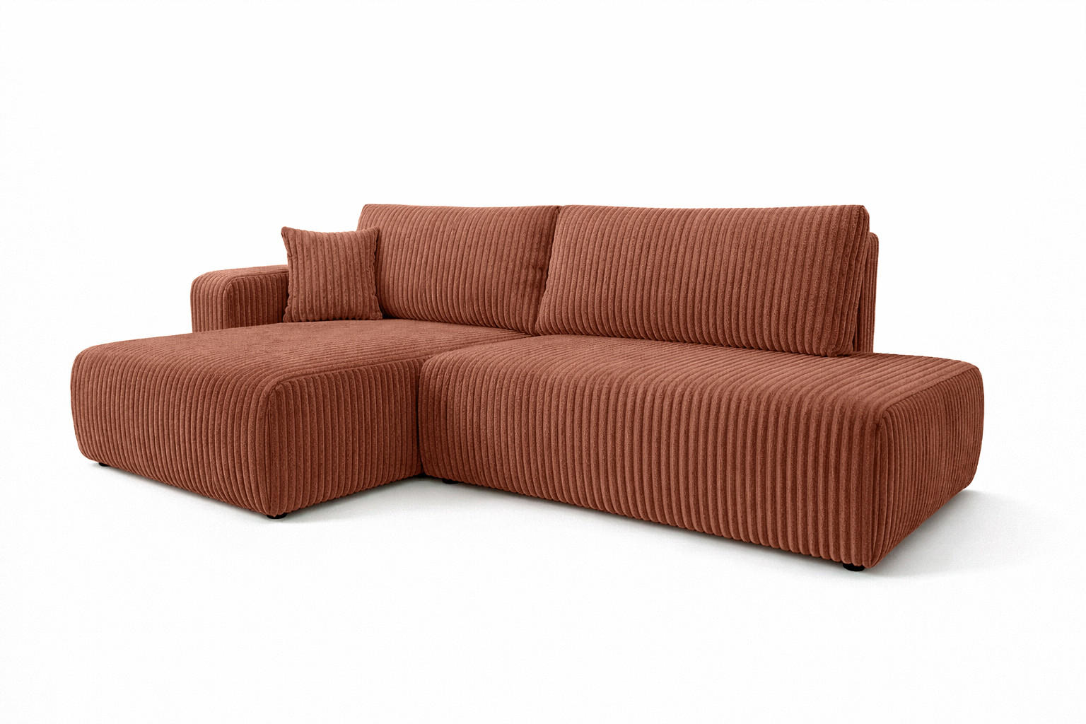 ECKSOFA Mit Schlaffunktion Und Bettkasten, Cordstoff Tilia, Kupfer, Links, OPEN XL - Orange, Holz (262/145cm) - Kaiser Möbel