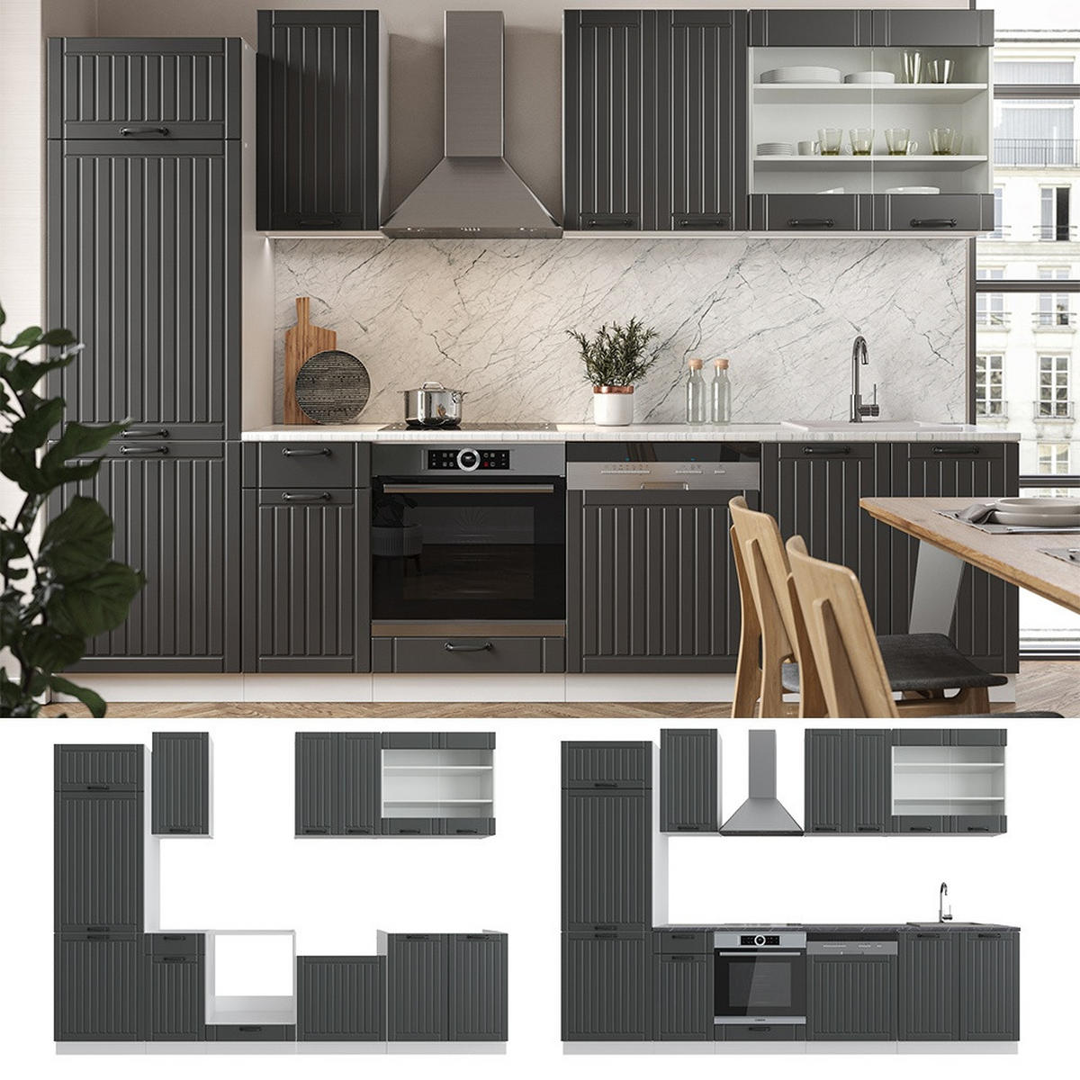 KUCHYNSKÝ KÚT Fame-Line Antracitový vidiecky dom/biela 300 cm , AP Oak - biela/antracitová, kompozitné drevo (300/206.8/60cm) - Vicco