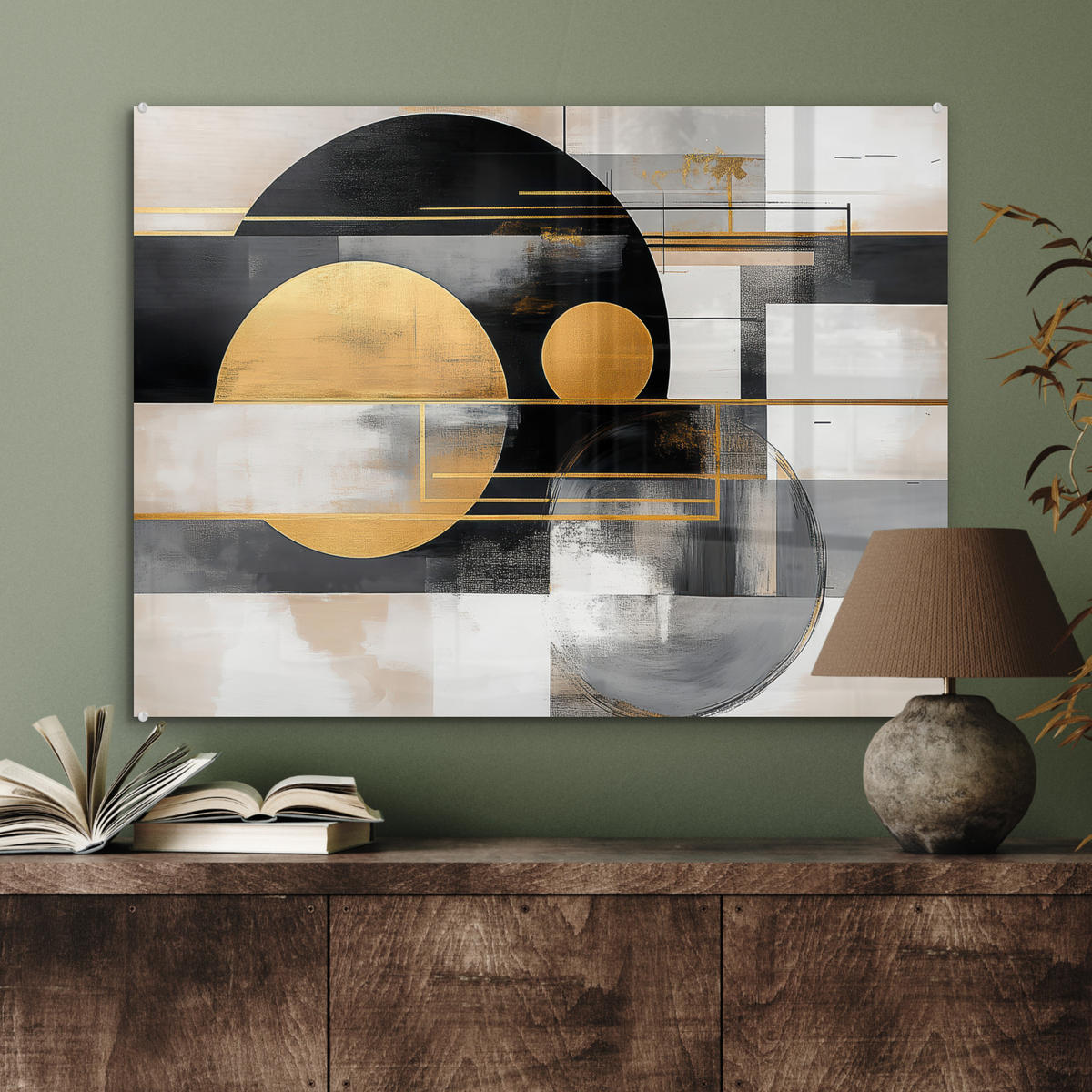 ACRYLGLASBILD Abstrakt - Gold - Silber - Formen - Ästhetisch - Modern 80x60 cm - Goldfarben, Glas (80/60cm) - MuchoWow
