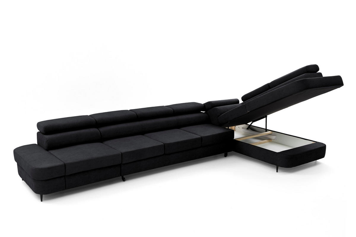 ECKSOFA PRIAM XXL L-Form Rechts mit Schlaffunktion 125x265 Velours Schwarz - Schwarz, Holz/Textil (203/420cm) - Muffo