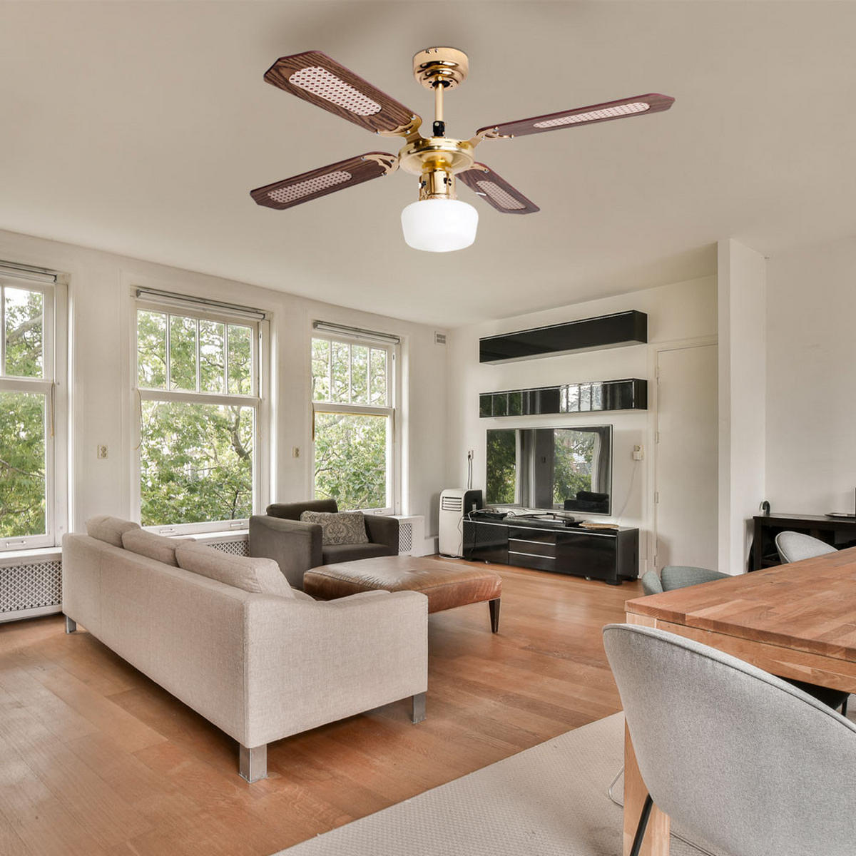 LED DECKENLEUCHTE Deckenventilator Braun Holzoptik - Braun, Holzwerkstoff (105/105/46cm)