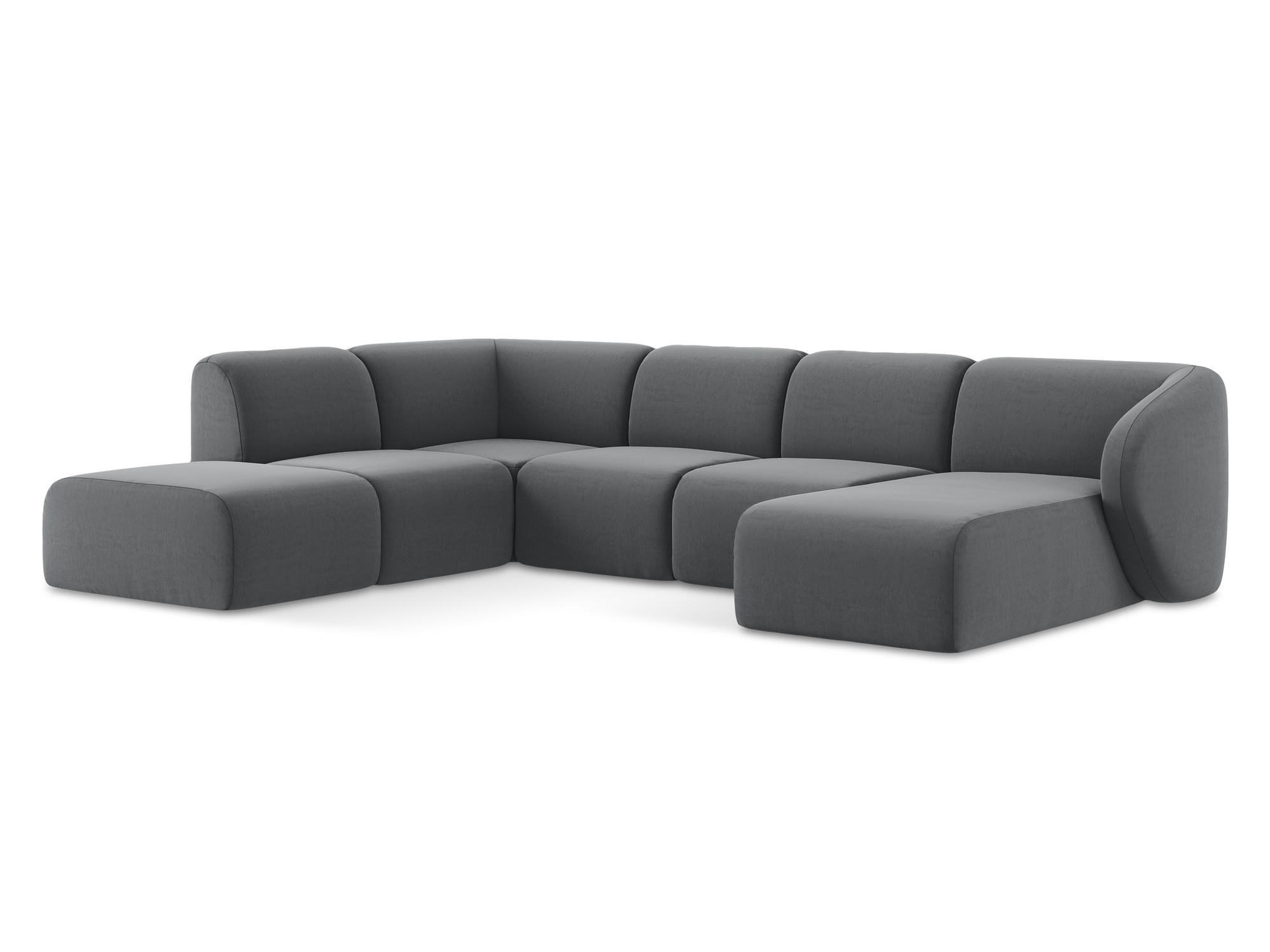 WOHNLANDSCHAFT Samt Stoff Grau - Edelstahlfarben/Schwarz, Holzwerkstoff/Kunststoff (325/75/236cm) - Makamii