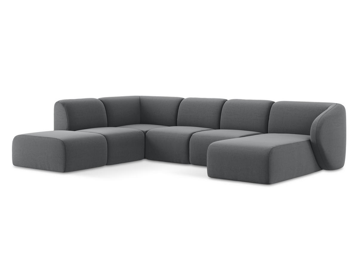 WOHNLANDSCHAFT Samt Stoff Grau - Edelstahlfarben/Schwarz, Holzwerkstoff/Kunststoff (325/75/236cm) - Makamii