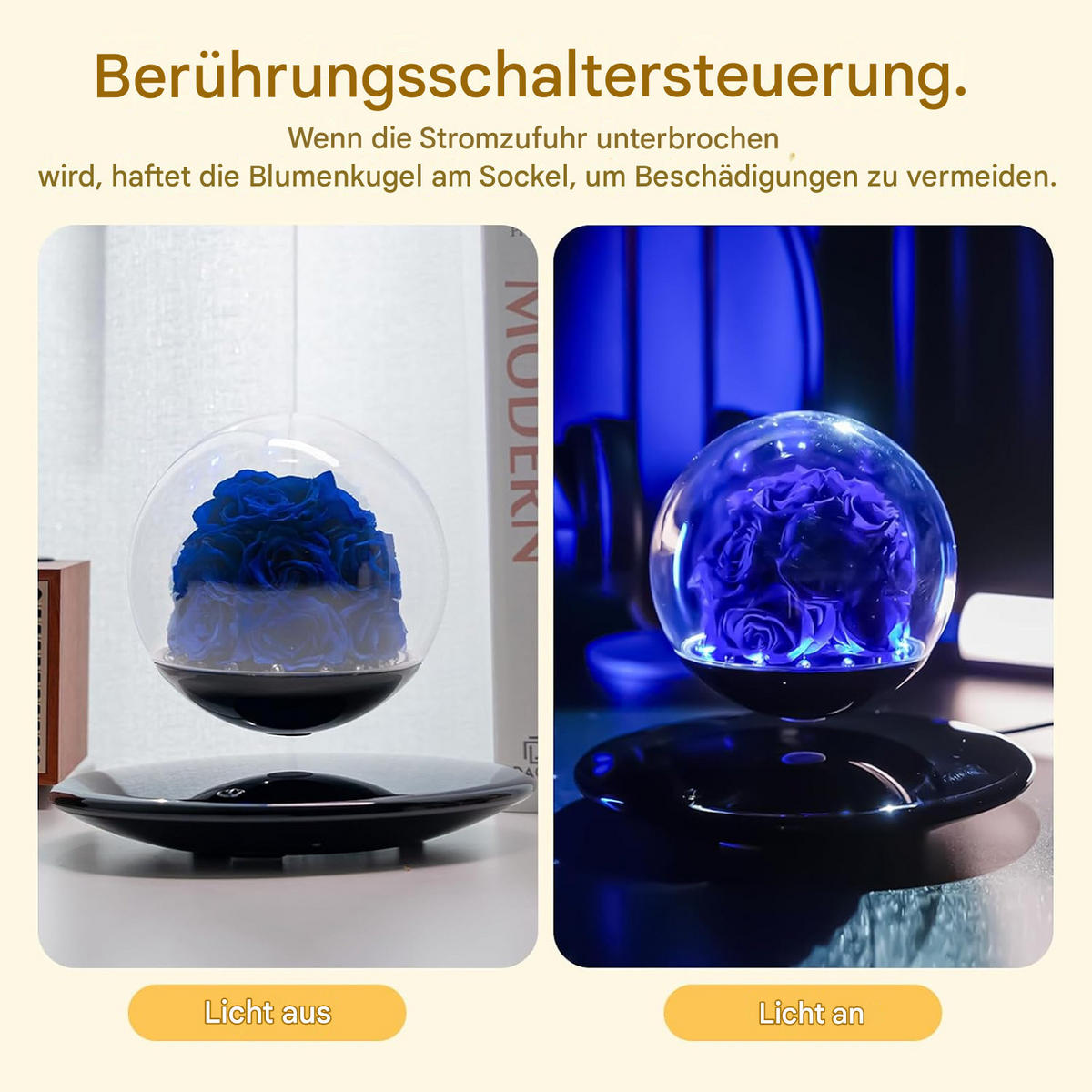 TISCHLEUCHTE Magnet Schwebend Rose LED - Pastellblau, Glas (28/28/25cm) - Weltevree