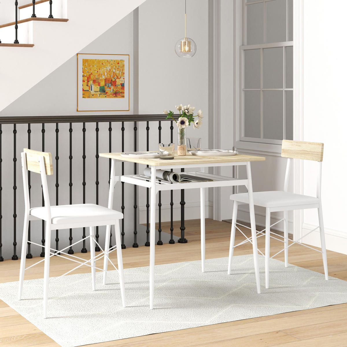 TISCH- und Stuhlset, Küchentisch mit Stühlen, Stahlgestell, mit 2 stapelbaren Stühlen, Weißeiche - Eichefarben, Metall (70/75/70cm)