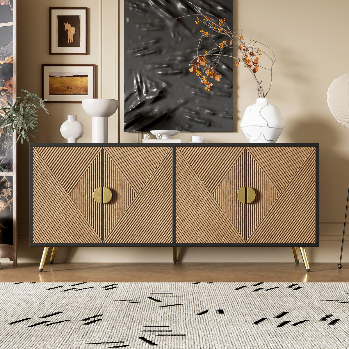 SIDEBOARD 4-türig 160 x 40 x 75 cm Schwarz Holzoptik - Schwarz, Holzwerkstoff (160/75/40cm) - Meubliv