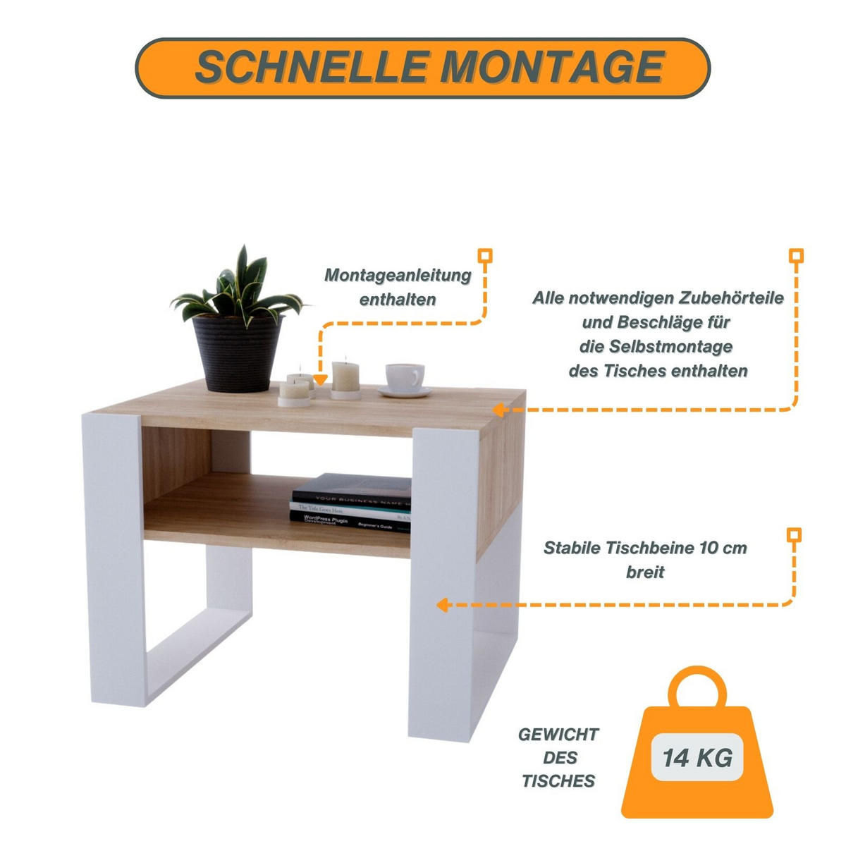 COUCHTISCH Karo65 65/45/53,6 - Eichefarben/Weiß, Holzwerkstoff (53/65/45cm) - RAUMHIRSCH FURNITURE