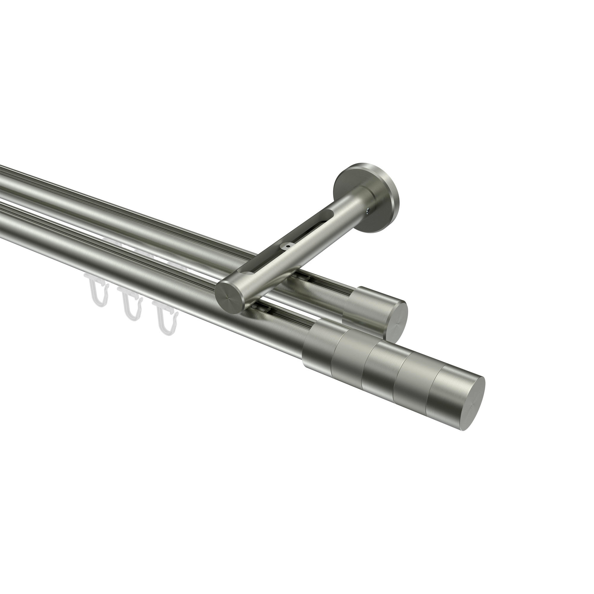 INNENLAUF-GARDINENSTANGEN-SET Siteno Mavell 320 cm (geteilt in 2 x 160 cm), 2-läufig, 20 mm Ø Edelstahl-Optik - Edelstahlfarben/Silberfarben, Metall (320cm) - INTERDECO