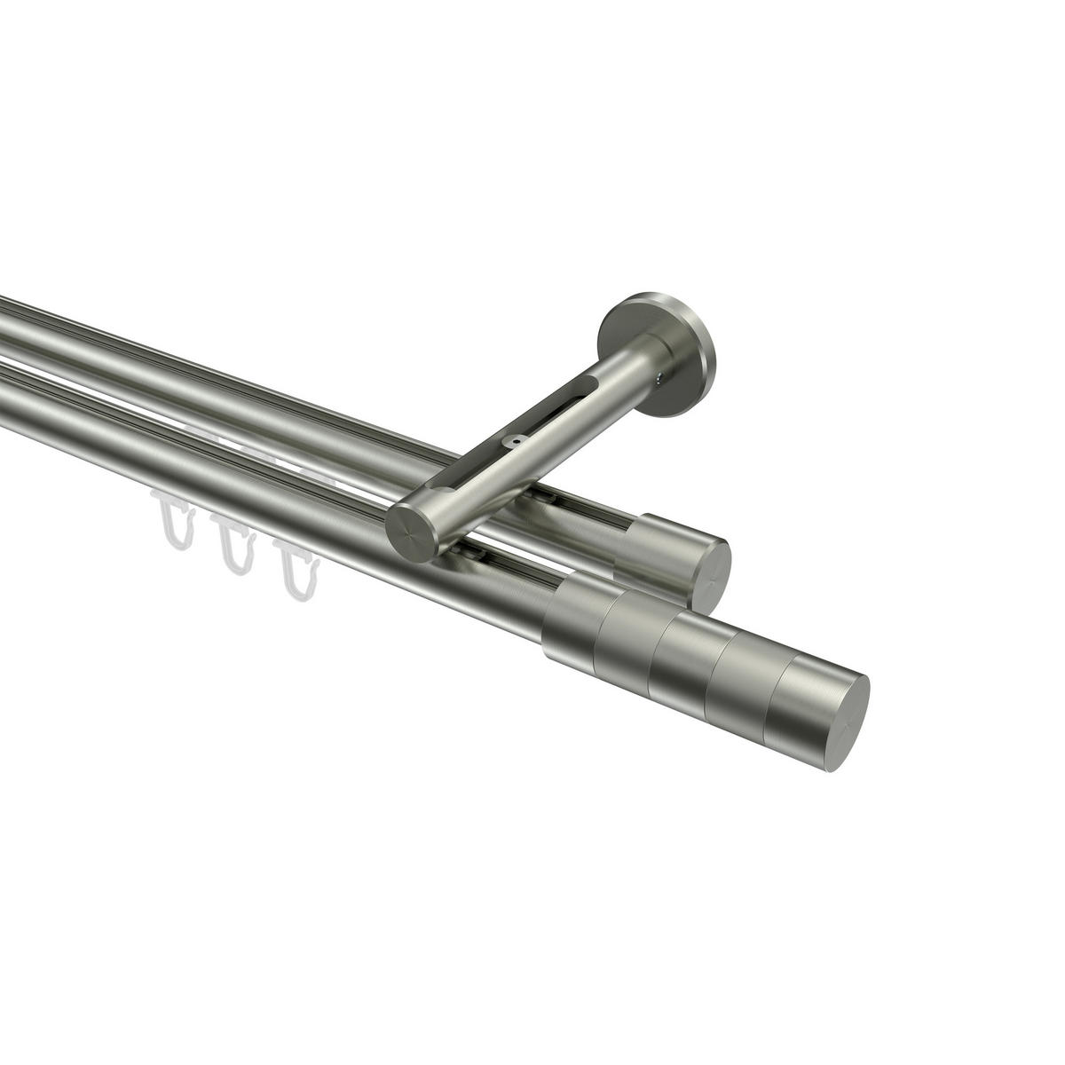 INNENLAUF-GARDINENSTANGEN-SET Siteno Mavell 320 cm (geteilt in 2 x 160 cm), 2-läufig, 20 mm Ø Edelstahl-Optik - Edelstahlfarben/Silberfarben, Metall (320cm) - INTERDECO