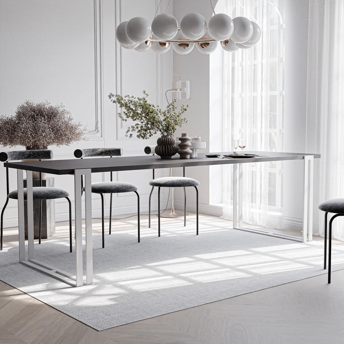 TISCH ausziehbar aus MDF, Schwarz - Schwarz/Weiß, Holzwerkstoff (120/80/76cm) - Idohome