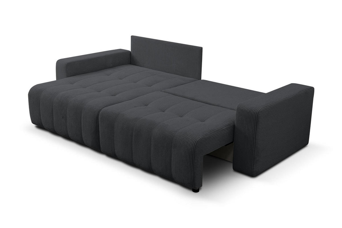 ECKSOFA Masina Dunkelgrau, Schlafsofa aus Cordstoff - Dunkelgrau, Holzwerkstoff (245/143cm) - Bettso