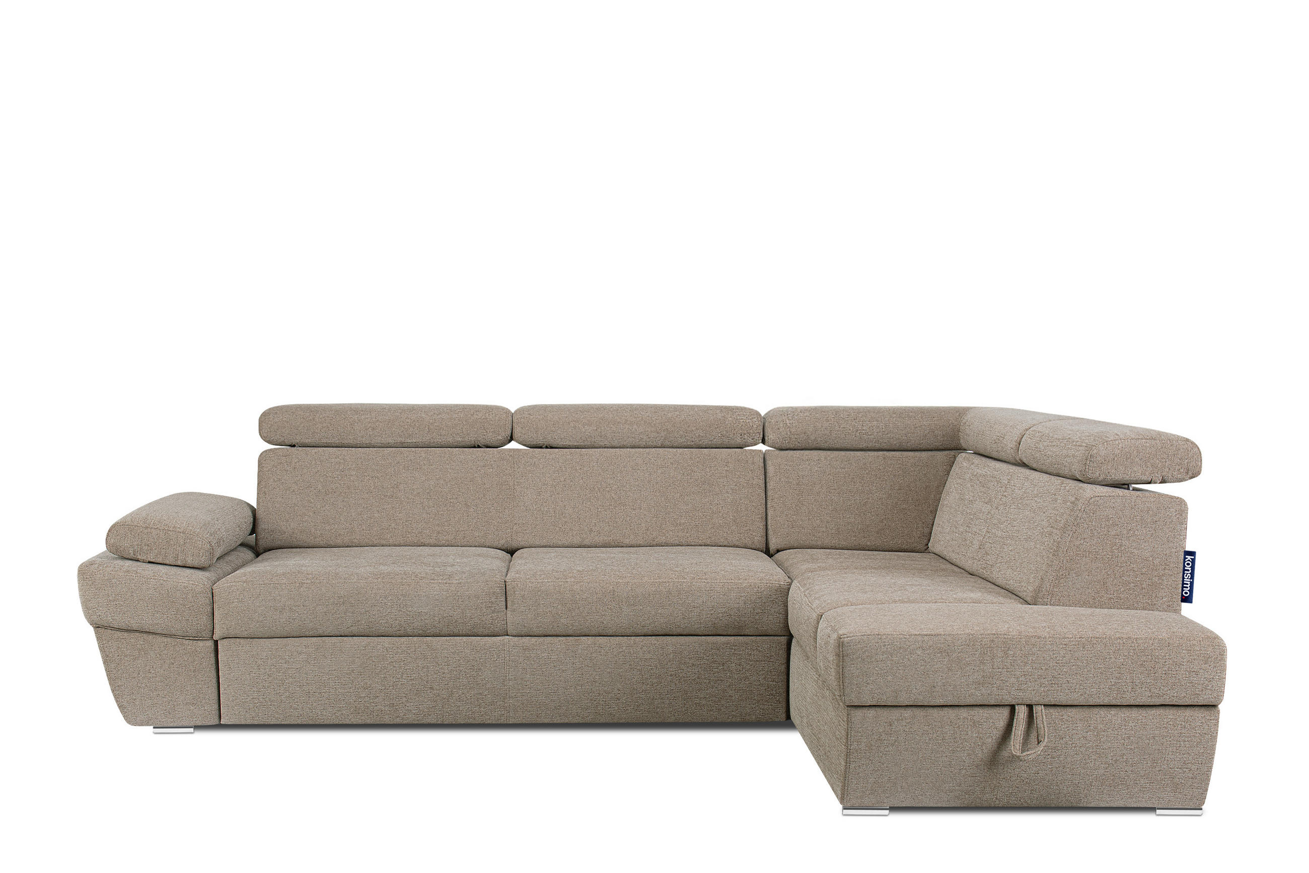 SCHLAFECKSOFA RATLO rechts 4/5-Sitzer mit Bettkasten in Lederoptik, ecrue - Ecru/Silberfarben, Textil (270/190cm) - KONSIMO®