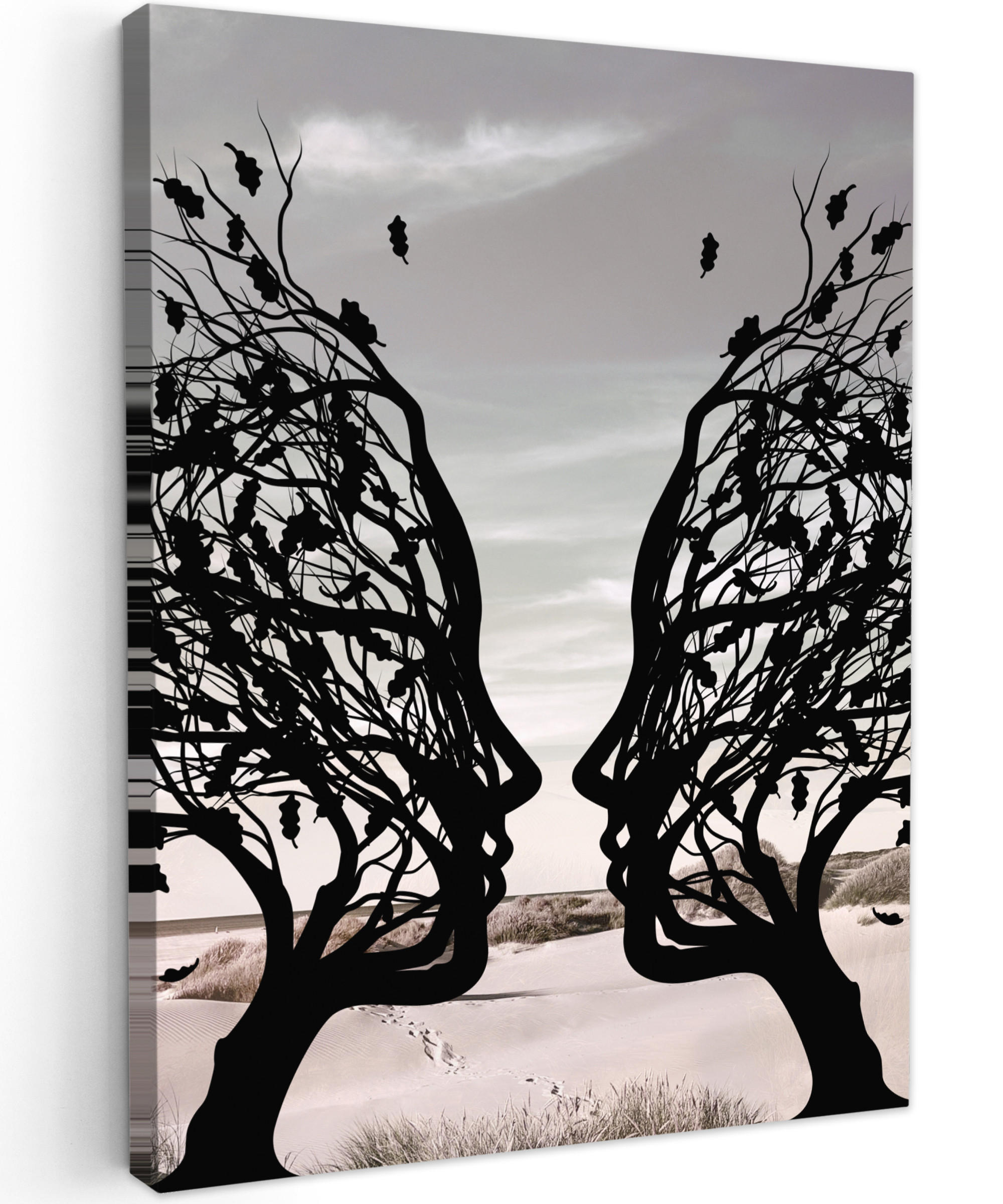 LEINWANDBILD Strand - Meer - Menschen - Baum - Moderne Kunst 30x40 cm - Hellgrau, Textil (30/40cm) - MuchoWow