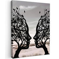 LEINWANDBILD Strand - Meer - Menschen - Baum - Moderne Kunst 30x40 cm - Hellgrau, Textil (30/40cm) - MuchoWow