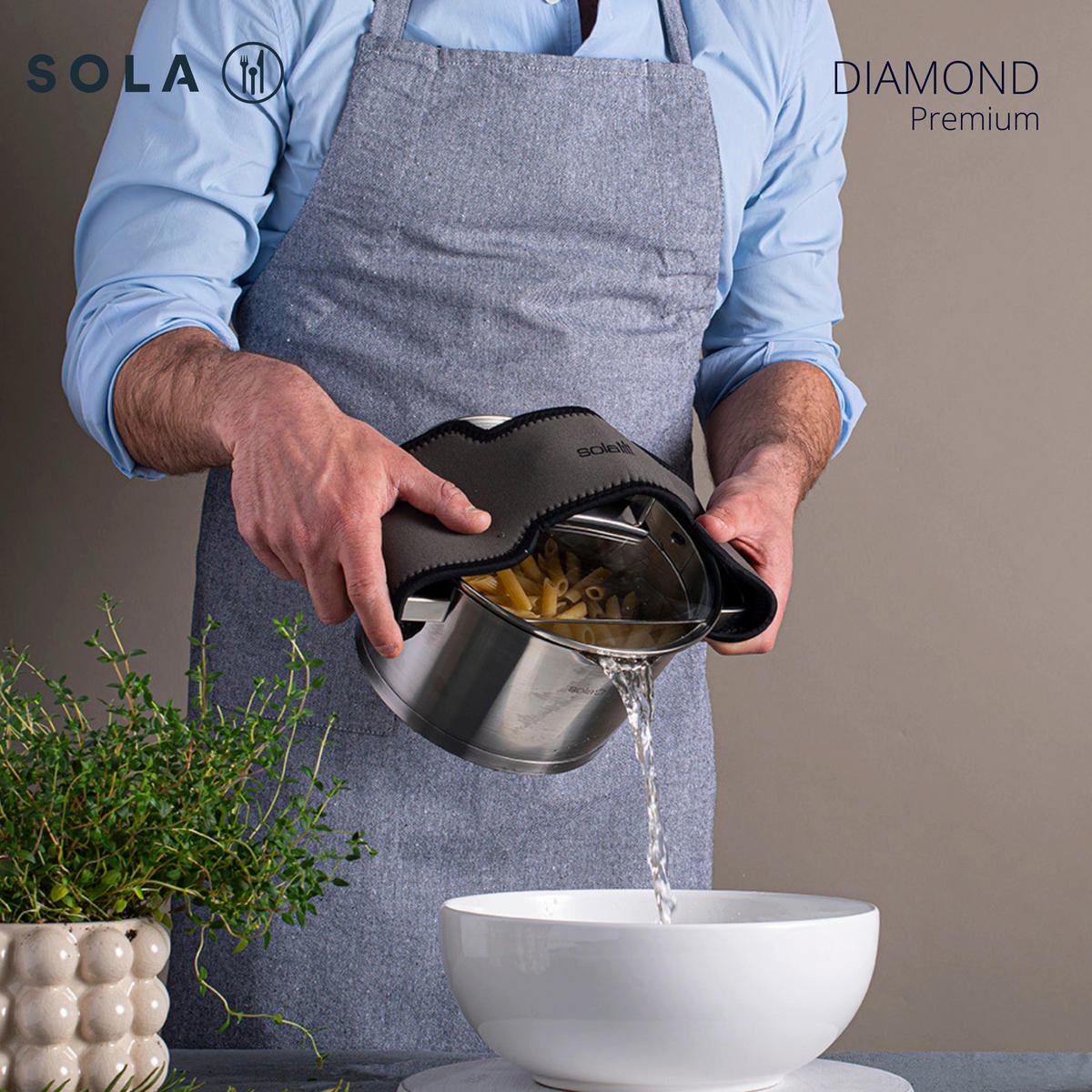 TOPFSET Diamond 4-teilig – Edelstahl – downdraft-geeignet – Kochtöpfe Ø 16, 18, 20 cm & Stieltopf Ø 16 cm – geeignet für alle Herdarten - Silberfarben, Metall - Sola