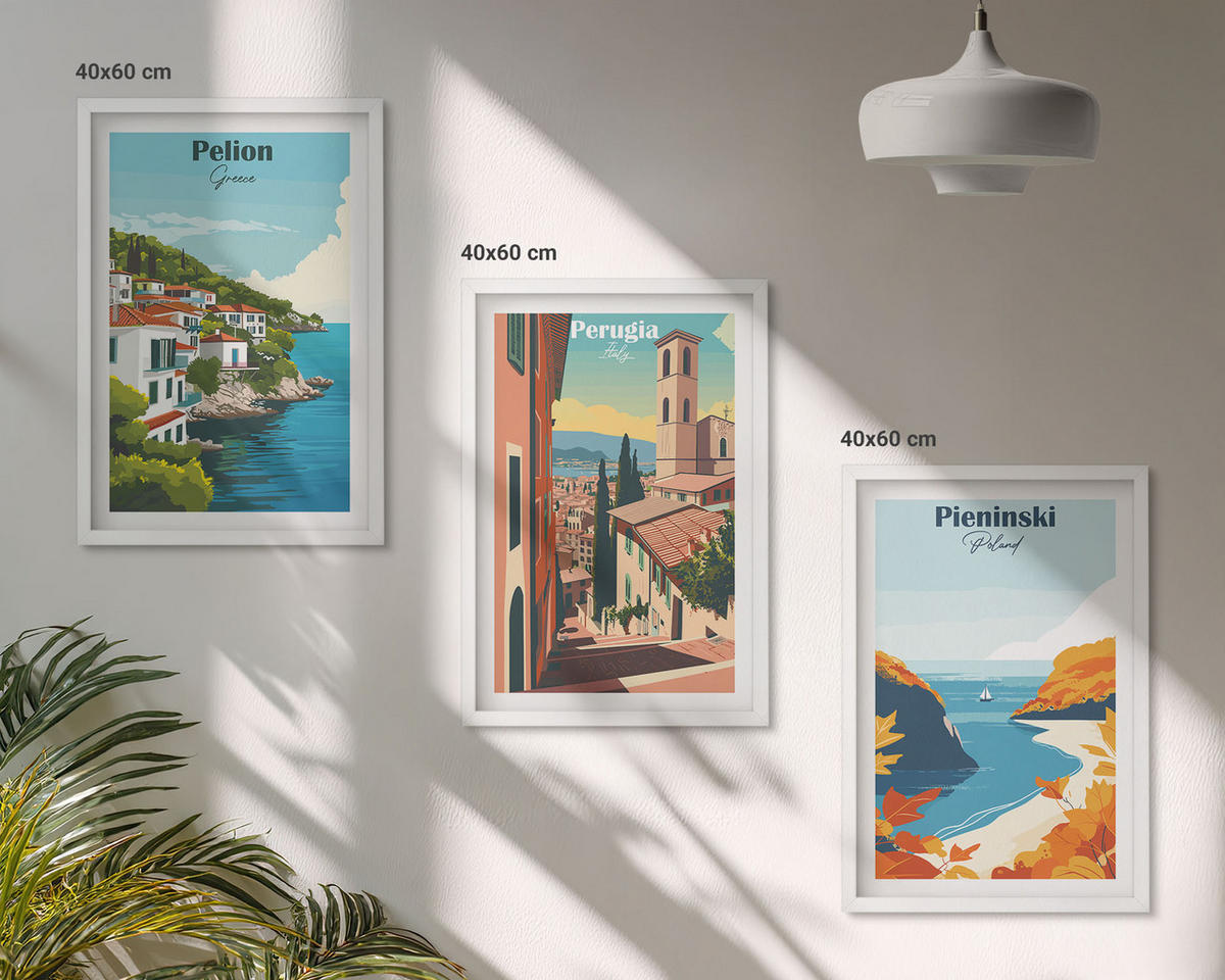 BILDER SET 3er Set - 40x60 cm Weißer Rahmen - Malerische Retro-Landschaften - Weiß, Kunststoff (40/60cm) - TULUP