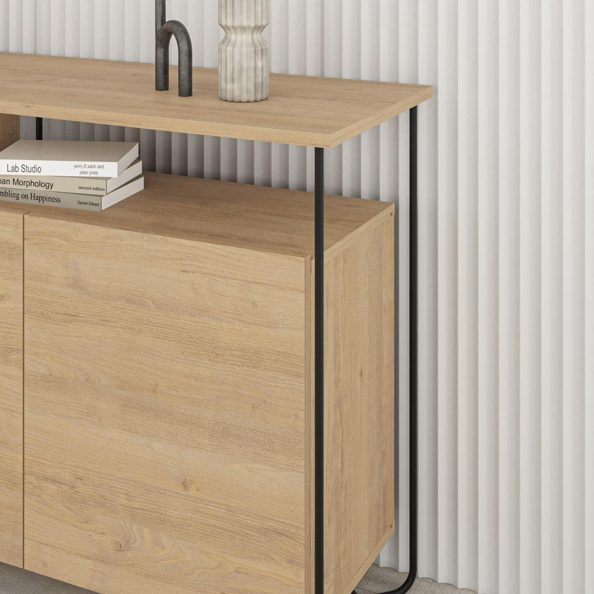 BUFFET 3 Türen und Metallfüße Dilly - L130 cm - Apfelbaumfarben, Holzwerkstoff (40/80/130cm) - Calicosy