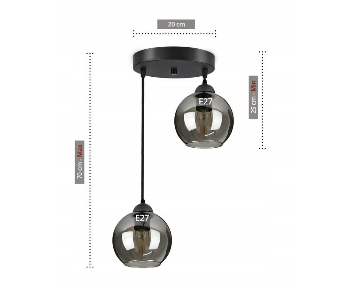 PENDELLEUCHTE HAGEN - Schwarz, Glas/Metall (35/35/70cm) - kiki design