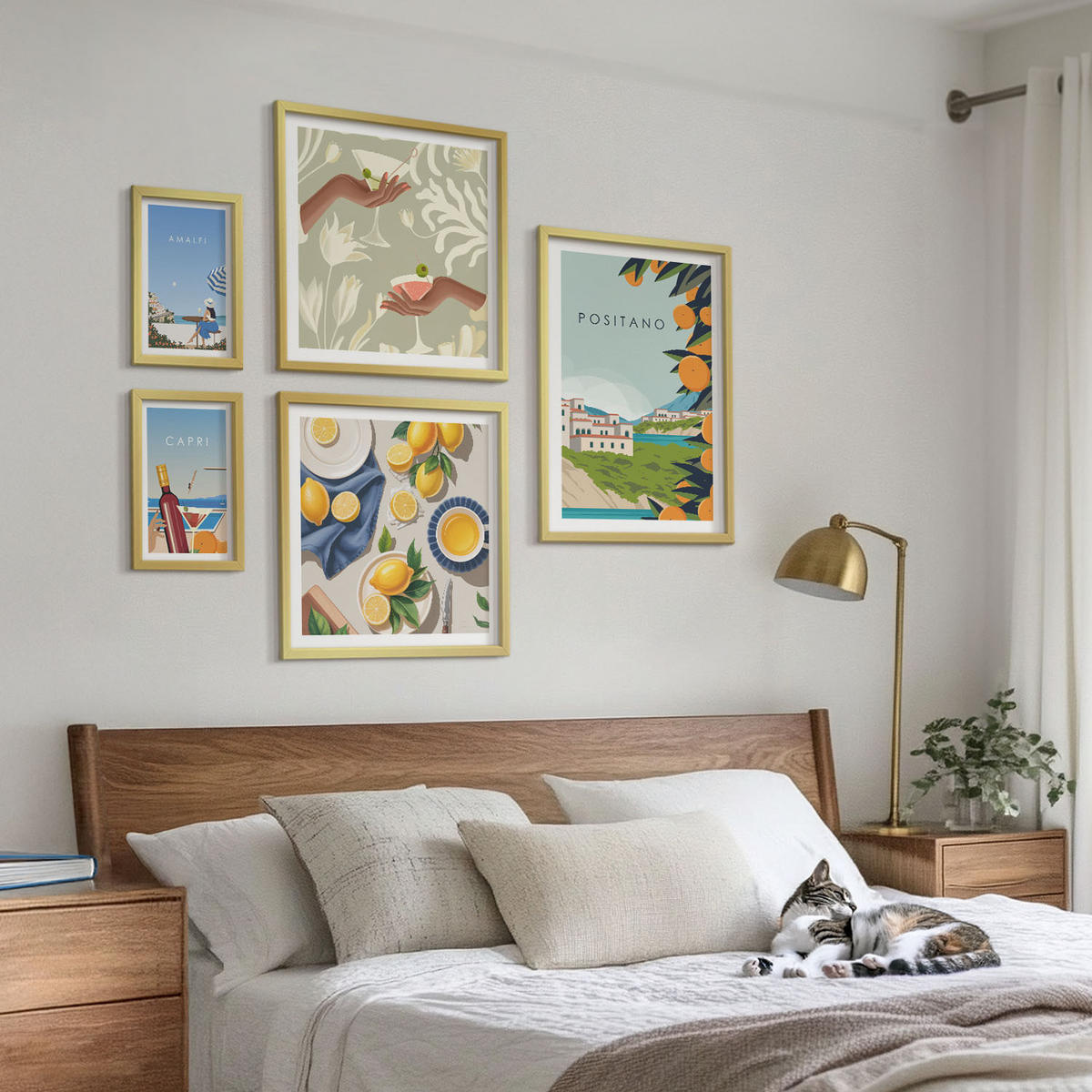 BILDER SET 5er Set - 50x50 cm & 20x30 cm & 40x60 cm Goldrahmen - Fruchtmuster und italienische Kultur - Goldfarben, Kunststoff (40/60cm) - TULUP