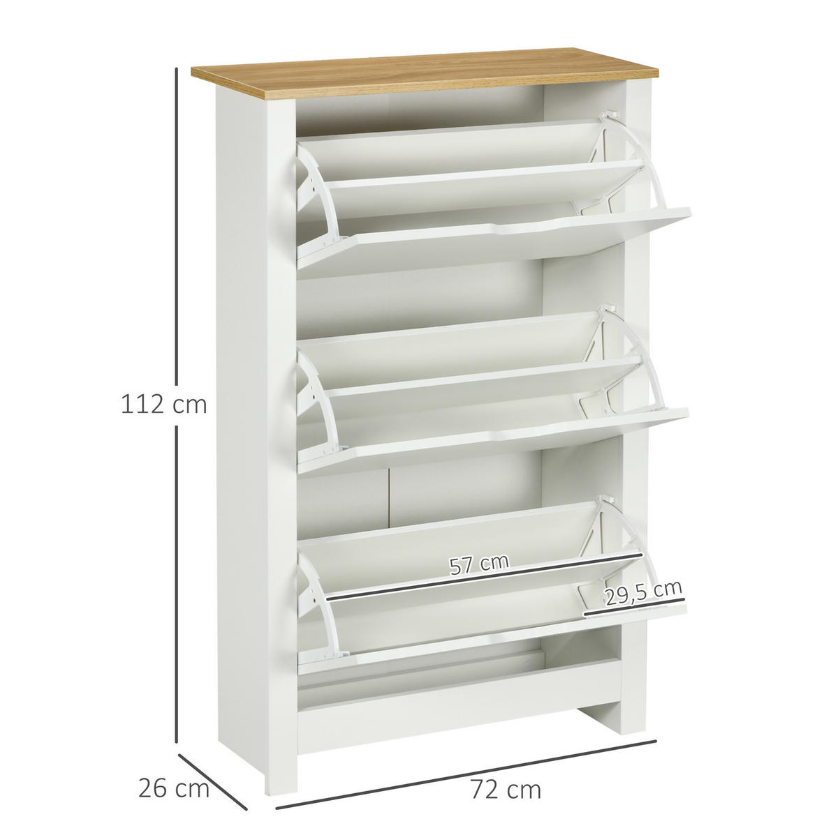 SCHUHSCHRANK mit 3 Klappen 72/26/112 cm in Weiß, platzsparend - Weiß, Holzwerkstoff (72/112/26cm) - BEAOK