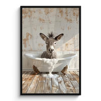 GERAHMTES BILD Esel - Tiere - Badewanne - Schaumstoff 80x120 cm - Weiß, Papier (80/120cm) - MuchoWow