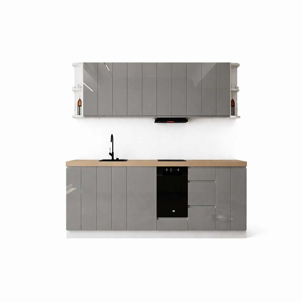 KÜCHENZEILE 360 cm - Aspen KA16-M360- in Grau/Hochglanz - Grau, Holz (360/212/52cm)