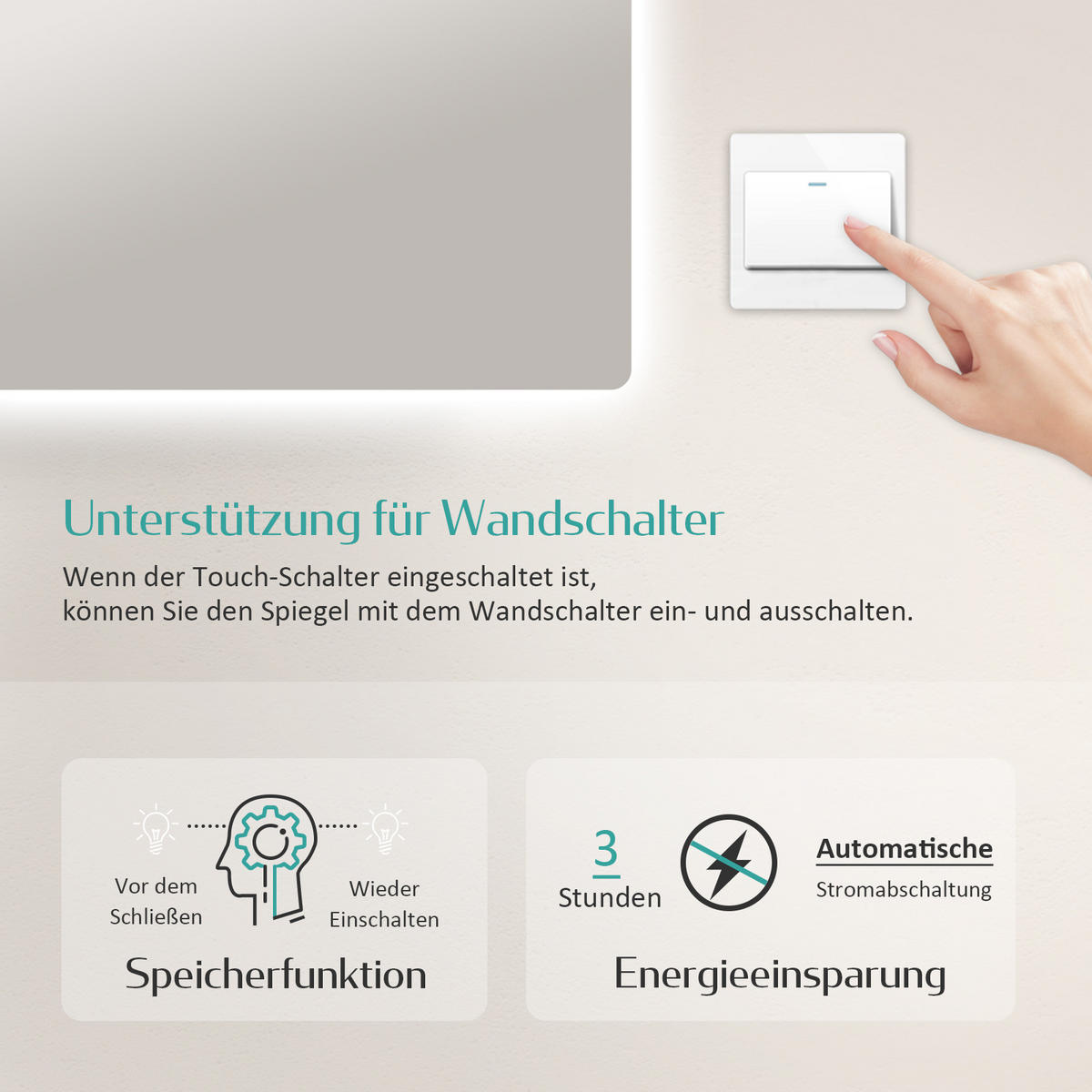 BADSPIEGEL mit Touch-Schalter Beleuchtung Rechteckig 100/60 cm - Weiß, Glas (60/3/100cm) - EMKE