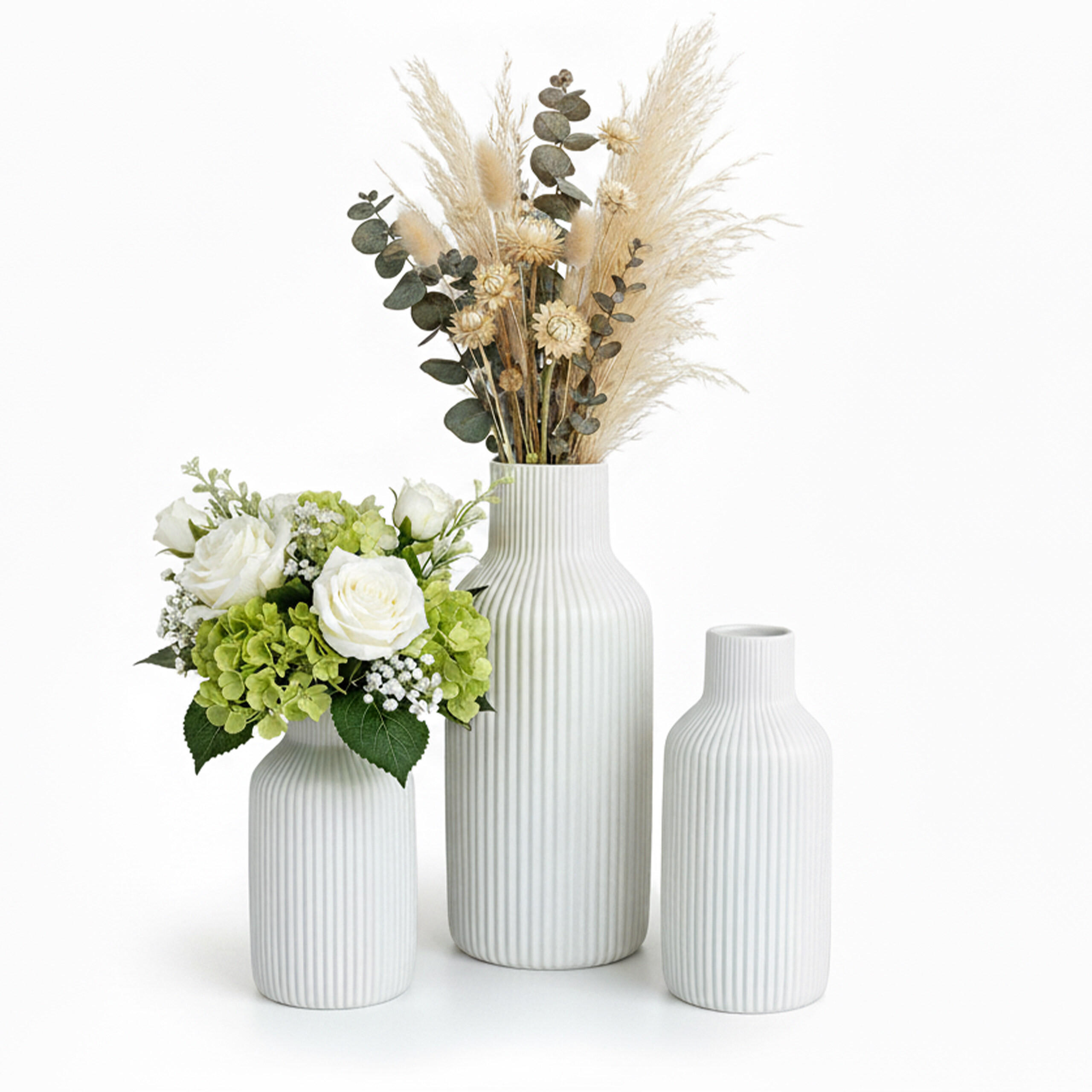 VAZE Bele 3-delni-set - bela, keramika (20cm) - Relaxdays