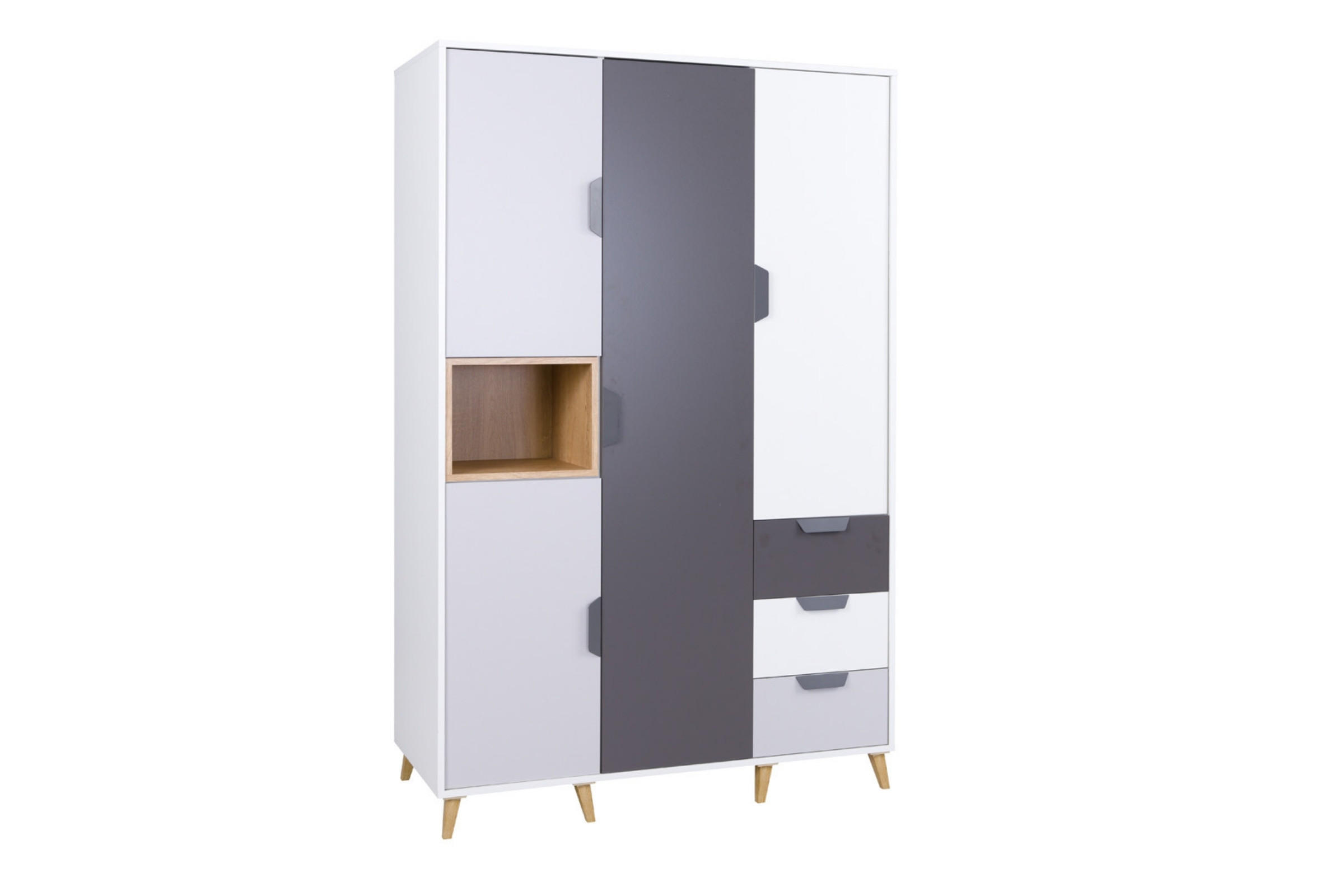 KINDERKLEIDERSCHRANK JUSTIN 01 120 cm breit in Weiß / Graphit / Grau / Eiche - Eichefarben/Graphitfarben, Holzwerkstoff (120/190/55cm) - Deine Möbel 24