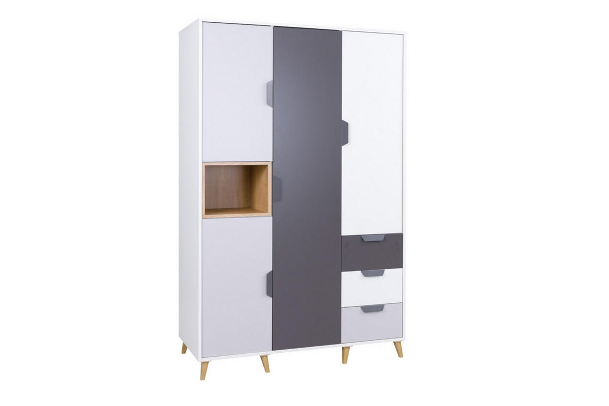KINDERKLEIDERSCHRANK JUSTIN 01 120 cm breit in Weiß / Graphit / Grau / Eiche - Eichefarben/Graphitfarben, Holzwerkstoff (120/190/55cm) - Deine Möbel 24