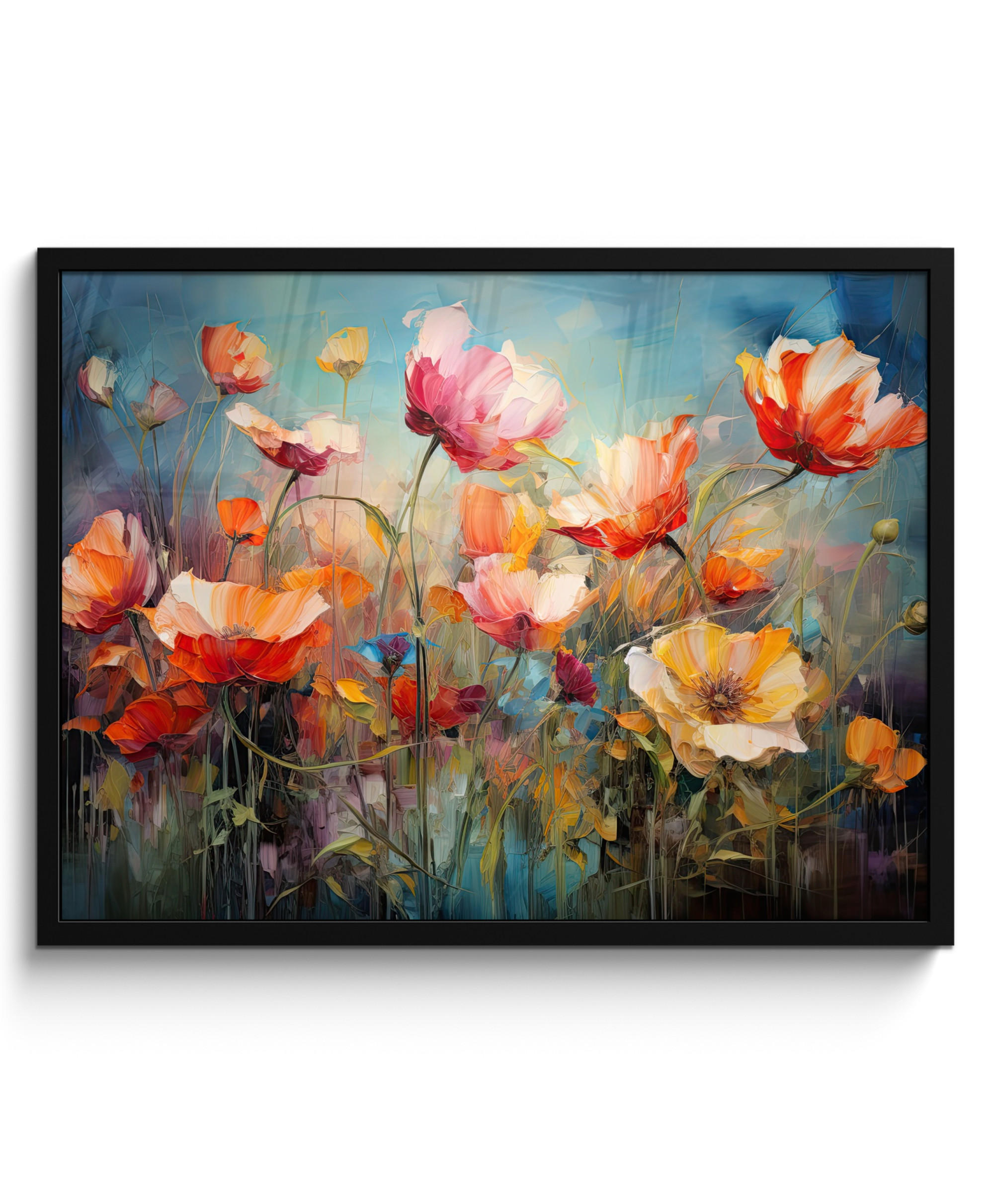 POSTER MIT RAHMENGERAHMTES BILD Blumen - Aquarell - Kunst - Botanisch - Natur 80x60 cm - Orange, Papier (80/60cm) - MuchoWow