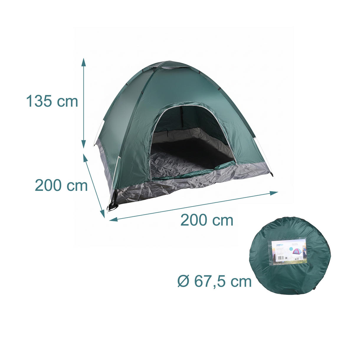 POP-UP stan na pláž - tmavě zelená, textil/plast (200/200cm) - Relaxdays