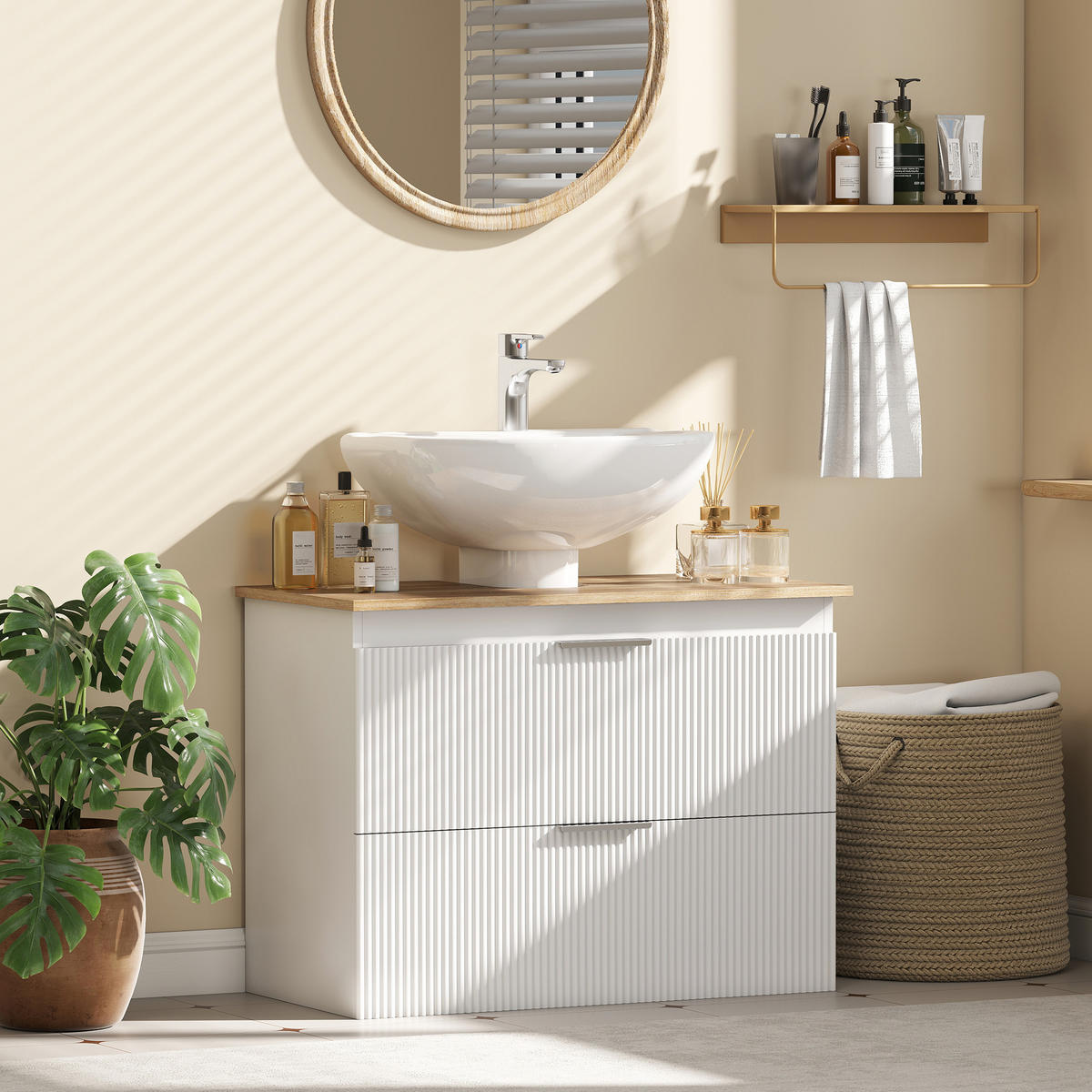 WASCHBECKENUNTERSCHRANK MDF 80/40/60 cm Weiß - Weiß, Holzwerkstoff (40/60/80cm) - HOMCOM
