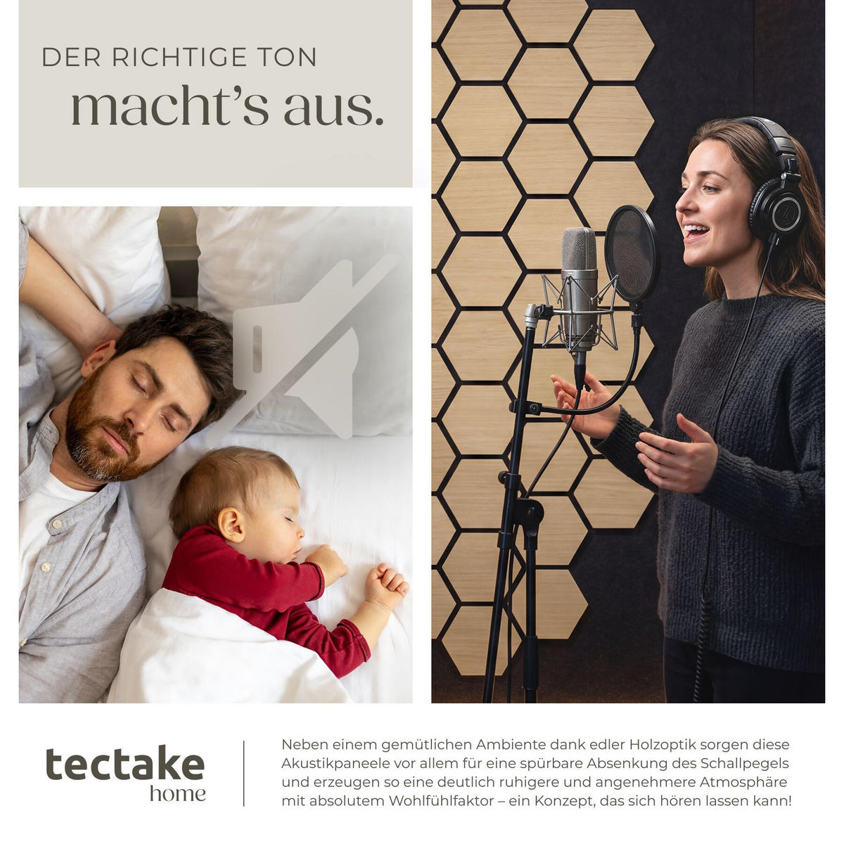 AKUSTIKPANEELE Sonic Shield, je 76 x 62 x 1,8 cm, Größe flexibel anpassbar, Eiche - Eichefarben, Holz (62/1.8/76cm) - tectake