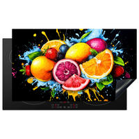 HERDABDECKPLATTE Obst - Graffiti - Bunt - Orange - Erdbeere - Abstrakt 91x52 cm - Orange, Kunststoff (91.2/0.2/52cm) - MuchoWow