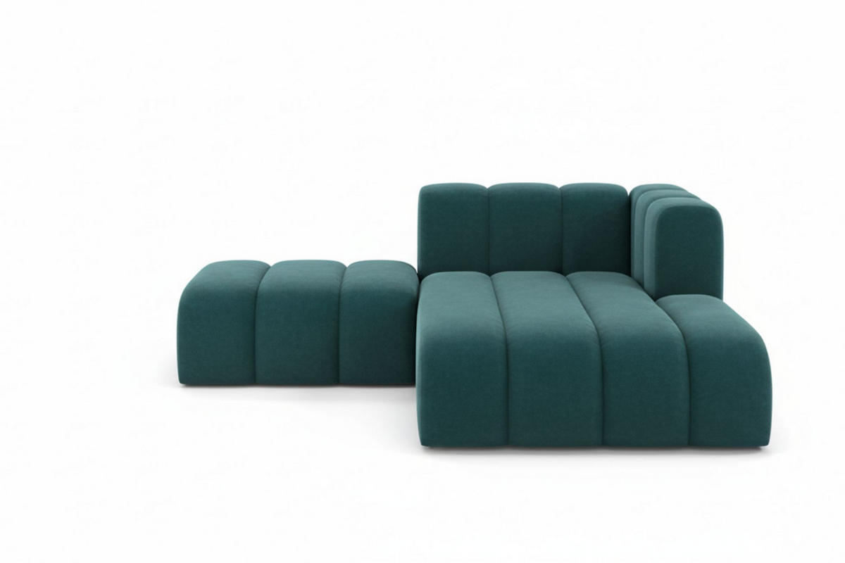 CHAISELONGUE Mit Hocker Grand, Veloursstoff Salvador, Azurblau, Rechts - Blau, Holz (204/179cm) - Kaiser Möbel