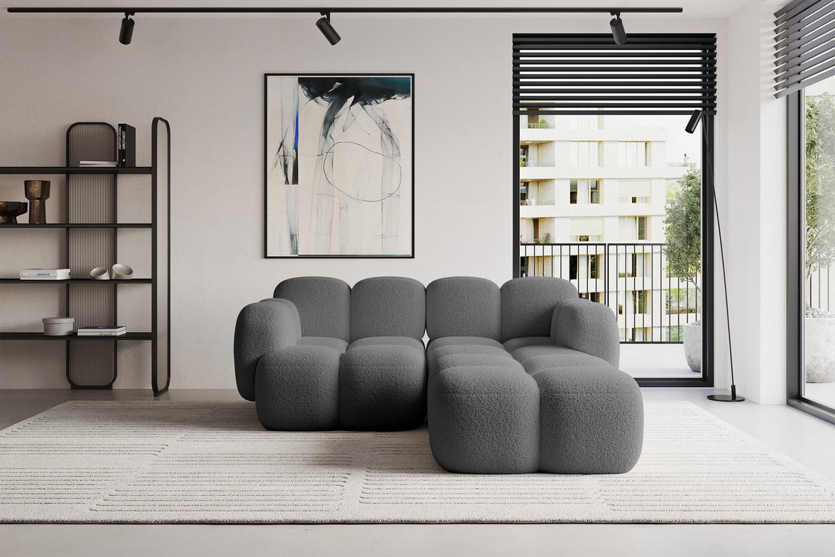 ECKSOFA modulares Sofa Rechts Miko-L1 214x205x75 Grau Bouclé - Chromfarben/Schwarz, Holzwerkstoff/Kunststoff (214/205cm) - ALTDECOR